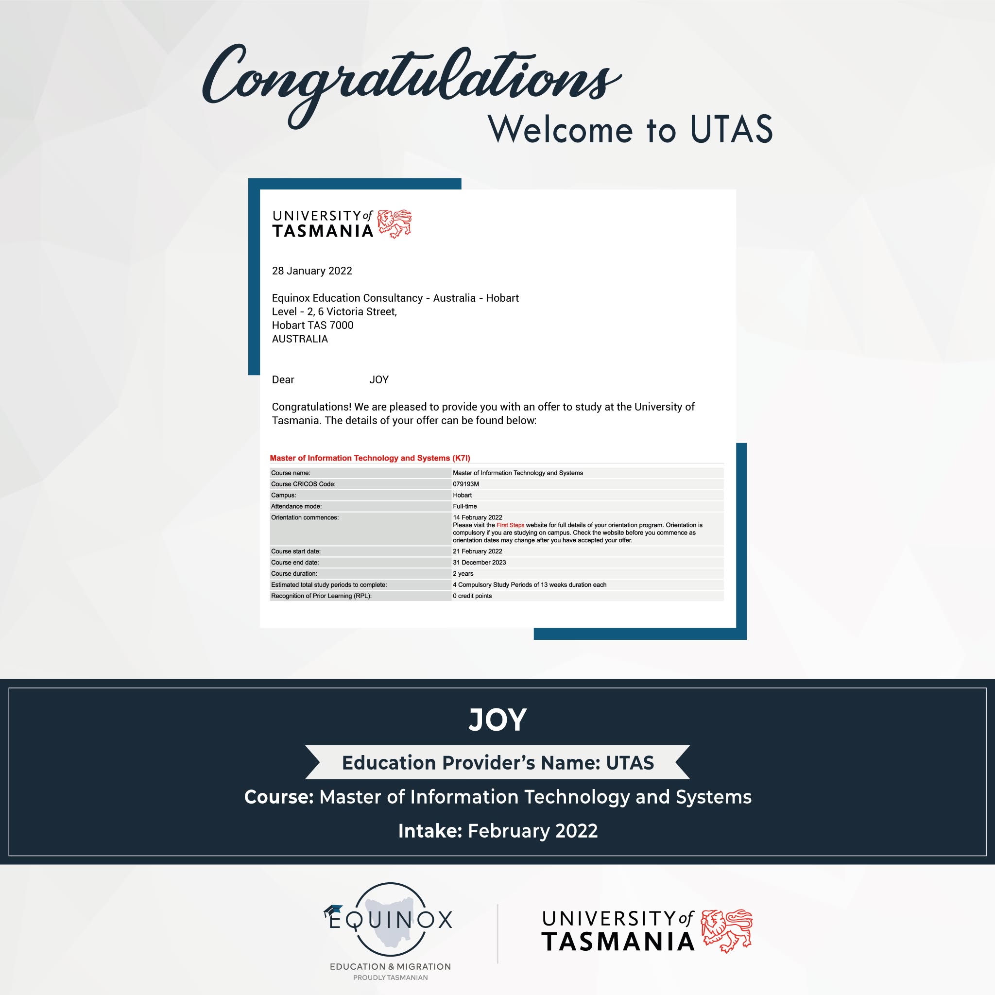 Mr JOY- admission to study 𝗠𝗮𝘀𝘁𝗲𝗿 𝗼𝗳 𝗜𝗻𝗳𝗼𝗿𝗺𝗮𝘁𝗶𝗼𝗻 𝗧𝗲𝗰𝗵𝗻𝗼𝗹𝗼𝗴𝘆 𝗮𝗻𝗱 𝗦𝘆𝘀𝘁𝗲𝗺𝘀