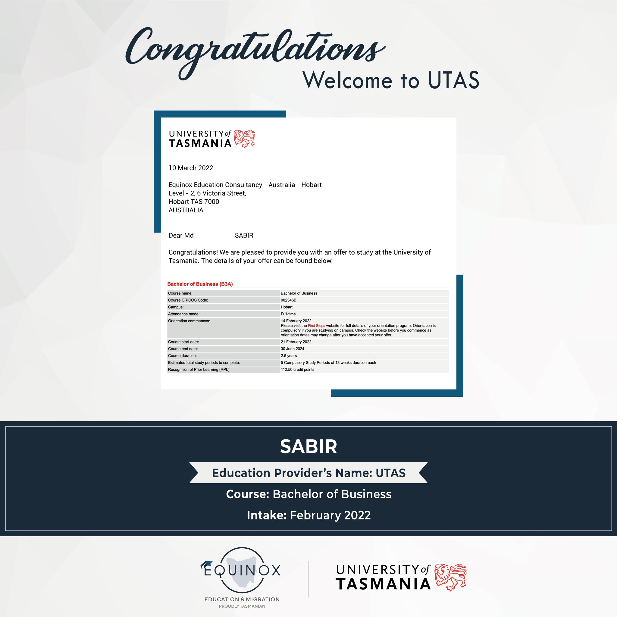 Md SABIR- admission to study 𝗕𝗮𝗰𝗵𝗲𝗹𝗼𝗿 𝗼𝗳 𝗕𝘂𝘀𝗶𝗻𝗲𝘀𝘀